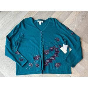 Women’s XL Judith Hart V-neck‎ Knit Linen Cotton Cardigan Sweater Button Up